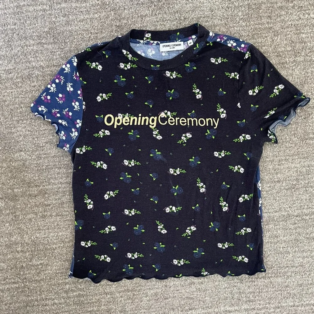 Opening Ceremony Floral Lettuce-Edge Tee Black (Size S) - Picture 5 of 8